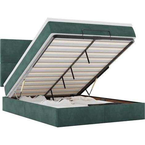 Estructura cama otomana colchones terciopelo verde oscuro vidaXL (1/5)