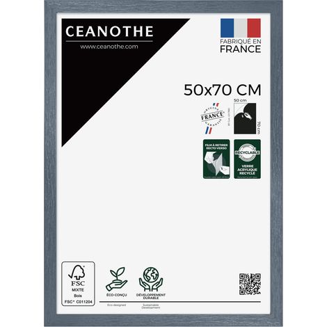 Cadre Photo Bleu 50x70 cm et 70x50 cm - Cadre Photo Bois FSC - Convient au Format A2 et Affiche Poster – Fabriqué en France – Cadre Photo Karma Bleu - Verre acrylique Incassable (1/5)