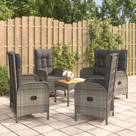 Ensemble Table et Chaise de Jardin 5 pcs - Ensemble Table à manger + 4 chaises avec coussins Gris BV179406 - BonneVie (1/5)