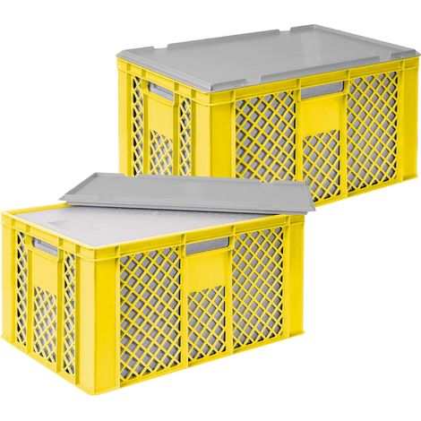 BRB Set, 2x 31,6 Liter Thermobox aus EPS in Eurobox durchbrochen 600x400x320, gelb, mit Deckel grau (1/3)