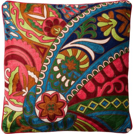 Cuscino ricamato multicolore in cotone 50x50 cm Soraya
