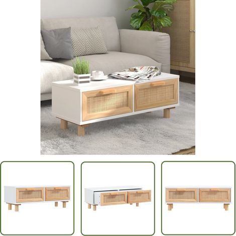 vidaXL Coffee Table White 80x40x30 cm Engineered Wood&Solid Wood Pine (1/5)