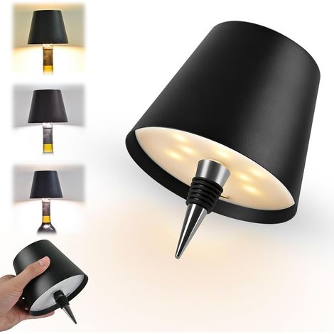 Kindfiber OÜ-Lampe Bouteille Sans Fil Rechargeable USB  – 3 Changements de Couleur – Lampe de Table LED pour Bar, Décoration Extérieure et Voyage (Noir) (1/5)