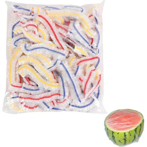 Lot de 300 sachets film alimentaire avec élastiques, colorés, jetables, étanches pour conservation. (1/5)