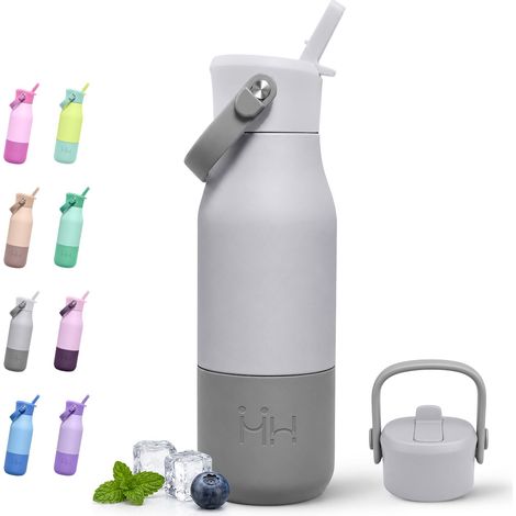 Bouteille Isotherme 700ml, Gourde Isotherme Inox avec Paille, Bouteille avec Manchon en Silicone, Étanche (1/5)
