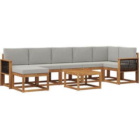 Outdoor Sofa Set 8 pcs Natural and Light Grey Polyester vidaXL (1/5)