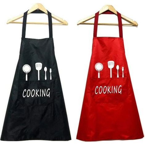 MINKUROW Set mit 2 Schürzen, wasserdichte Küchenschürze mit Taschen, verstellbare Kochschürze, Grillschürze, Latzschürze, Café, Restaurant, Kochschürze für Frau Mann Koch (1/5)