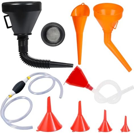 10 Pièces Entonnoir Essence, Voiture, Huile Moteur en Plastique, Carburant, Universel à Essence avec Tuyau et Bec Amovible Extension Flexible - (1/5)
