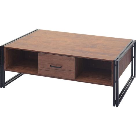[NEUWERTIG] Couchtisch HHG-236b, Beistelltisch Wohnzimmertisch, 3D-Struktur, 45x110x60cm MVG-zertifiziert, Metall Wildeiche-Optik
