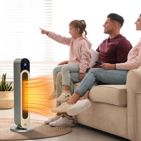 Calefactor oscilante de 1100/2200 W - mini calefactor cerámico PTC - mando a distancia incluido - calefactor auxiliar negro (1/5)