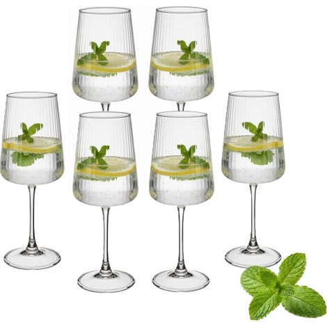 Set di 6 bicchieri per vino rosso, rosso, 540 ml, acqua, bevande, forma scanalata (1/5)