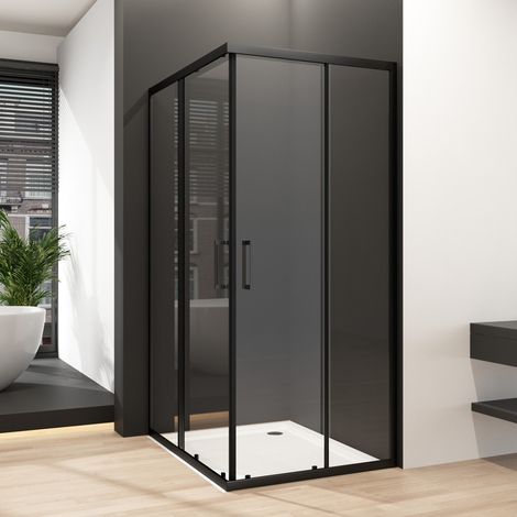 Schwarzer Duschkabine 80x80 cm Schiebetür Eckeinstieg, Duschkabine 80x80 cm Eckeinstieg Duschabtrennung mit 6mm ESG Sicherheitsglas Glas Duschwand Höhe: 185cm