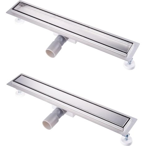 Caniveau de douche 80 cm - Kit complet - Caniveau d'écoulement en acier inoxydable - Caniveau de douche extra plat à carreler avec filtre à cheveux et arrêt anti-odeurs - Longueur 30-100 cm (1/5)