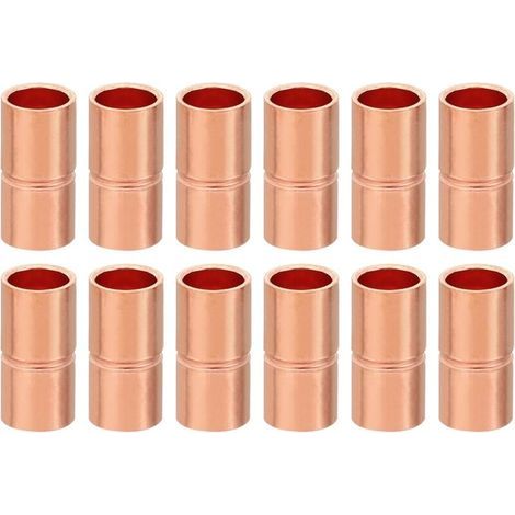 12pcs Manchons à Souder en Cuivre, 6.35mm Raccords de Couplage Tuyau, Raccord de Tuyauterie Droit pour Raccordements Plomberie HVAC Climatisation Chauffage Réseaux, Épaisseur 0.8mm (1/4)