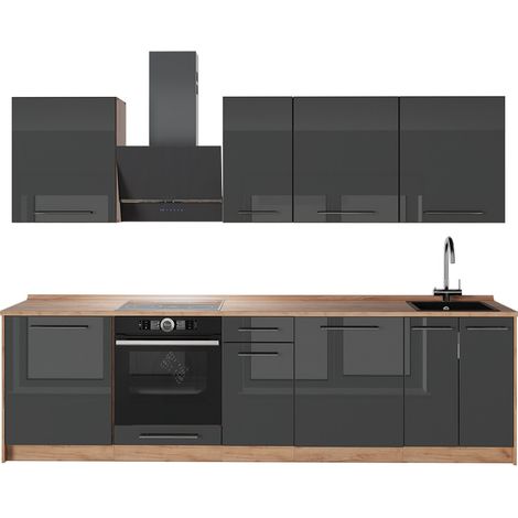 Cucina componibile Fame-Line, Antracite lucido/Rovere dorato, 280 cm senza piano di lavoro, Vicco (1/5)