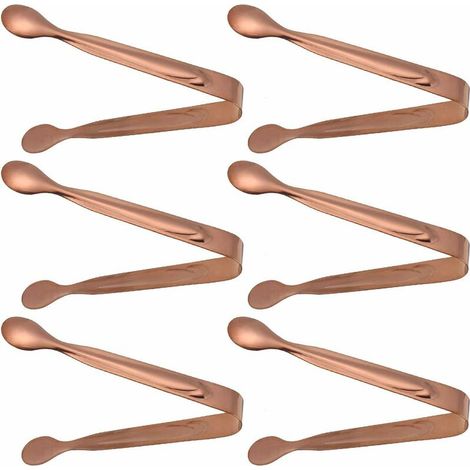 Pinces de cuisine en acier inoxydable, pinces de service, pinces à griller, pinces à sucre, pinces à aliments et à gâteaux pour la maison et le bar, lot de 6 (or rose) (1/4)
