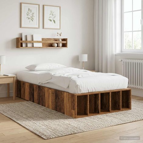 Cadre de lit 80 x 200 cm avec rangement en bois d’ingénierie, coloris bois ancien - PANGIVO (1/5)