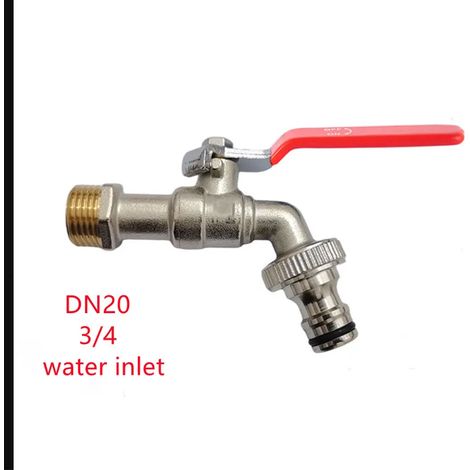 Robinet de jardin extérieur (DN20, poignée rouge), antigel, double commande, en cuivre, pour lave-linge et évier de jardin 1/2". (1/4)