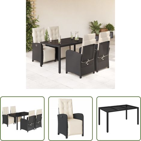 vidaXL Gartenessgruppe -  5-tlg. Garten-Essgruppe mit Kissen Schwarz Poly Rattan (1/5)