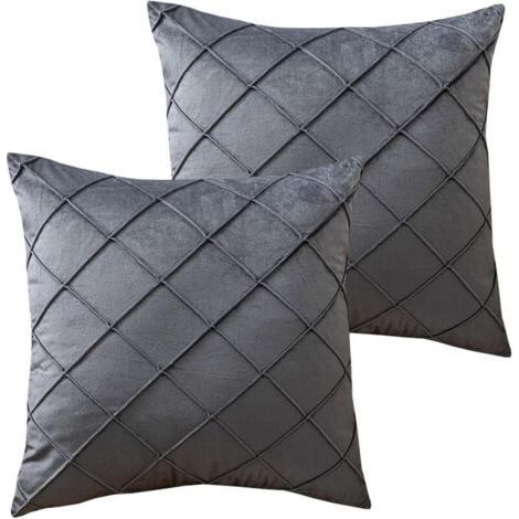 Set of 2 velvet cushion covers with stripes, 42x42 cm, gray, for sofa, bedroom. (1/3)