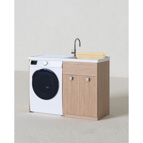 Mobile coprilavatrice Pulsa Sx - Con 2 anta e lavatoio - Contenitore salvaspazio per bagno e lavanderia - Lavatrice non inclusa - Virginia - 124x93x60 cm (1/3)