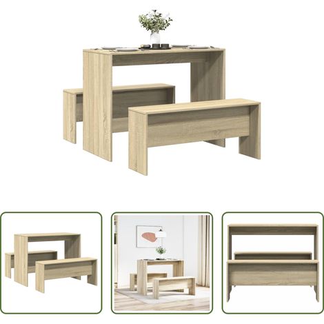 Holzwerkstoff -  3-tlg. Esstisch und Bank Set Sonoma-Eiche Holzwerkstoff