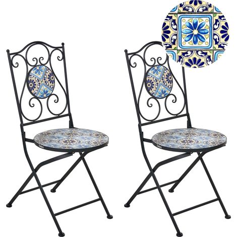 Set di 2 sedie in metallo con piano mosaico e struttura in ferro nero Aggius (1/5)