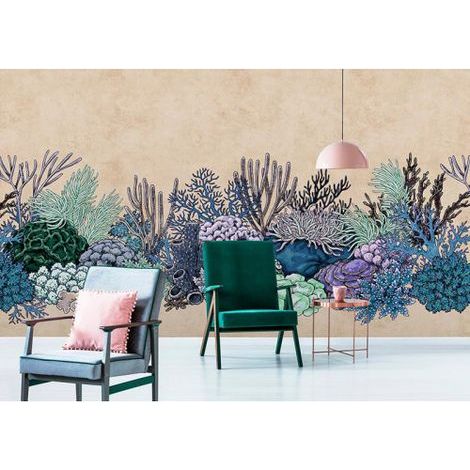 Papier peint panoramique design de corail Tapisserie panoramique bleu et beige nature Papier peint panoramique couloir et idéal salon (1/3)