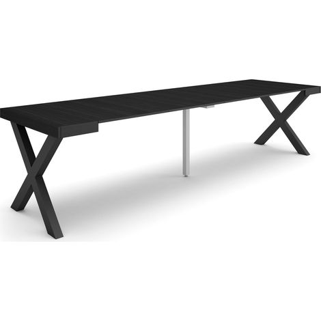 Skraut Home - Table console extensible, Console meuble, 300, Pour 14 personnes, Pieds bois massif, Style moderne, Noir (1/5)
