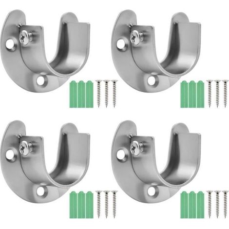 Support de Tringle à Rideau, Lot de 4 Acier Inoxydable Support pour tringle Ouverte en Forme de U