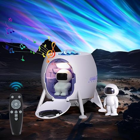 Astronaut Galaxy Projektor, Astronaut Galaxy Projektor mit Lautsprecher Musik, Aurora Projektor mit Timer, Fernbedienung, Weißes Rauschen, Helligkeitseinstellung für Kinder [Energieeffizienzstufe A] (1/5)
