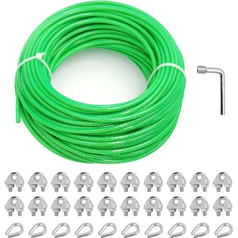 Outdoor Clothes Line, 5 mm x 30 m PVC Steel Cable Green (1/5)