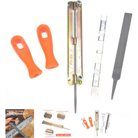 Kit universale per affilatura motosega, set di lime per maglie di catena con lime, lime piatte, portalima, righello di limite (1/5)