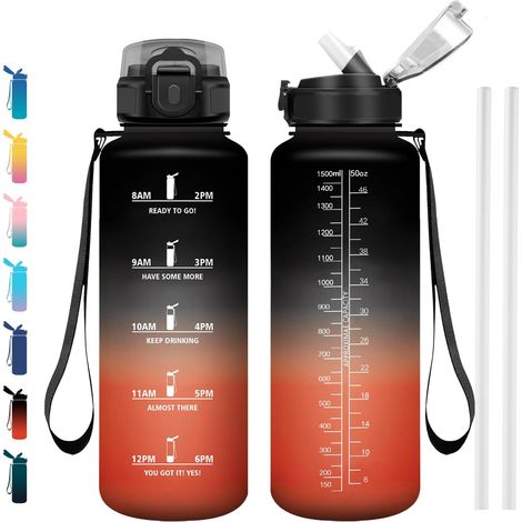 Bouteille Sport 1.5L, Gourde Motivation sans BPA avec Paille et Marqueur de Temps pour Randonnée, Bureau, l'école (1/5)