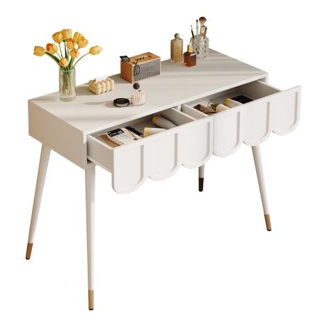 Coiffeuse 100cm blanche 2 tiroirs pieds métal table de toilette moderne