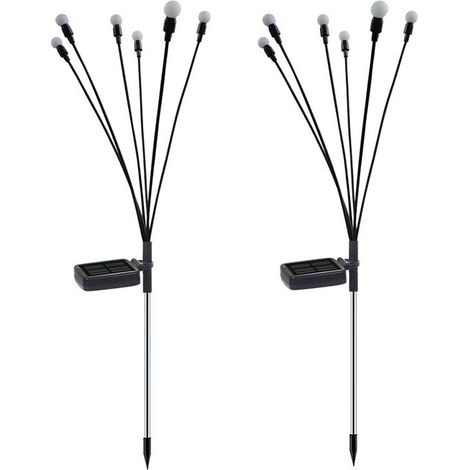 Lot de 2 lampes solaires jardin type luciole, lumière blanche chaude, pour allées, pelouses, déco extérieure/Noël, 1 jeu