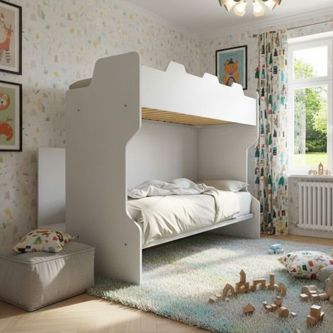 Letto a castello con scala contenitore e terzo letto estraibile - Cameretta salvaspazio - Bianco