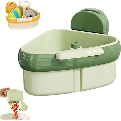 Filtre d’évier d’angle, panier de filtre d’évier, panier de vidange de type poussoir avec ventouse 2026, égoutteur de nourriture pour évier, assistant filtre d’angle (vert)