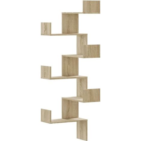 Étagère d'angle murale en bois, chêne sonoma, 45x45x147cm (1/5)