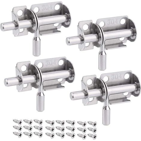 Lot de 4 Verrous Coulissants en Acier Inoxydable pour Portes Intérieures, Jardin, Salle de Bain et Chambre (1/5)