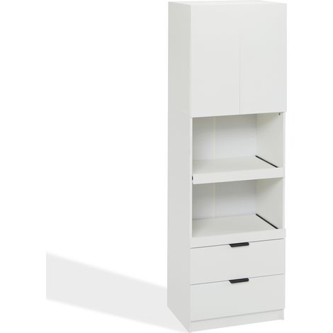 Aparador de cocina blanco de 200 cm con 2 puertas, 2 cajones y estantes abiertos (1/5)