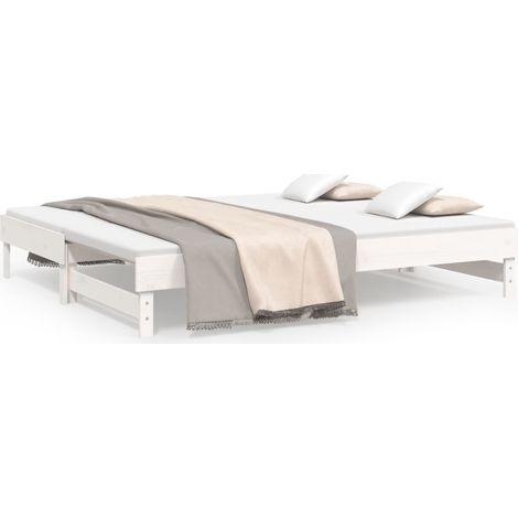 Lit coulissant，Lit Adulte，Lit gigognet Blanc 2x(80x200) cm Bois de pin massif953758 (1/5)