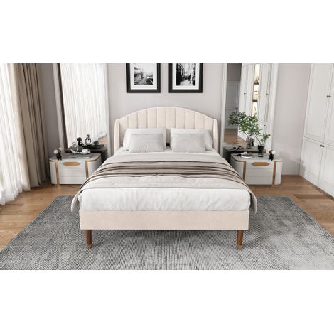 Polsterbett mit Lattenrost und Kopfteil, Jugendbett, Einzelbett, Holzlattenunterstützung, Einfache Montage, Samt