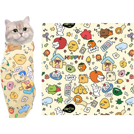 Enveloppement De Soin pour Chats pour Toilettage Et Coupe des Griffes, Enveloppement Facile Et Sûr avec Système De Maintien, Idéal pour La Maison Ou en Déplacement (55x55cm)