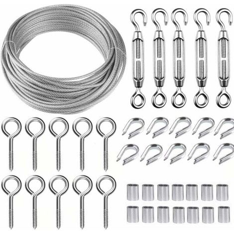 30 m/2 mm Edelstahl-Kabelset, Hochleistungs-Drahtspanner, M5-Spirale für Zäune, Balustraden und Kletterpflanzen - KZQ