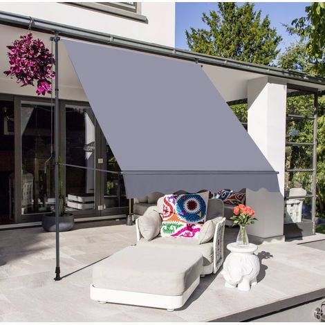 Toldo de balcón 200x150x220-310 cm gris oscuro de aluminio y poliéster ajustable sin perforación (1/5)
