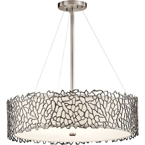 Elstead Coral - Sospensione classica a 4 luci in peltro, corallo argento, attacco E27 (1/5)