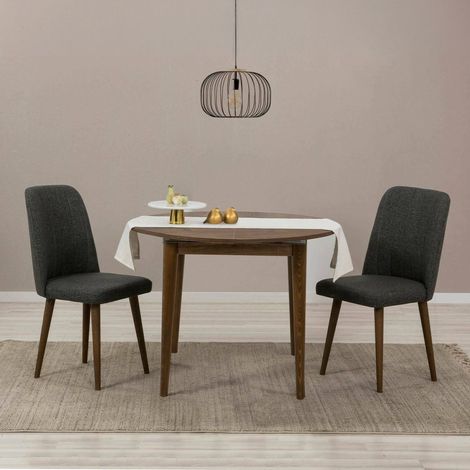 Dmora - Conjunto de mesa y sillas Alcor, Juego de comedor, Composición de mesa y sillas, Kit de salón que ahorra espacio, 100x100h75 cm, Nogal y Antracita, con embalaje reforzado (1/5)