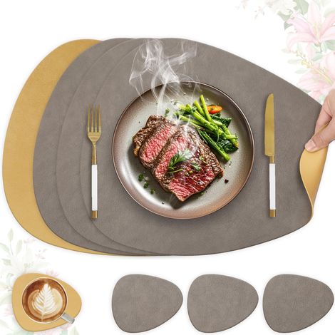 Lot de 4 sets de table ovales en cuir PU, lavables et antidérapants, 41x33 cm. (1/5)