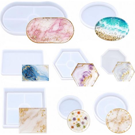 Silikonformen Set 8er-Pack für Epoxidharz & Beton Tabletts, Untersetzer